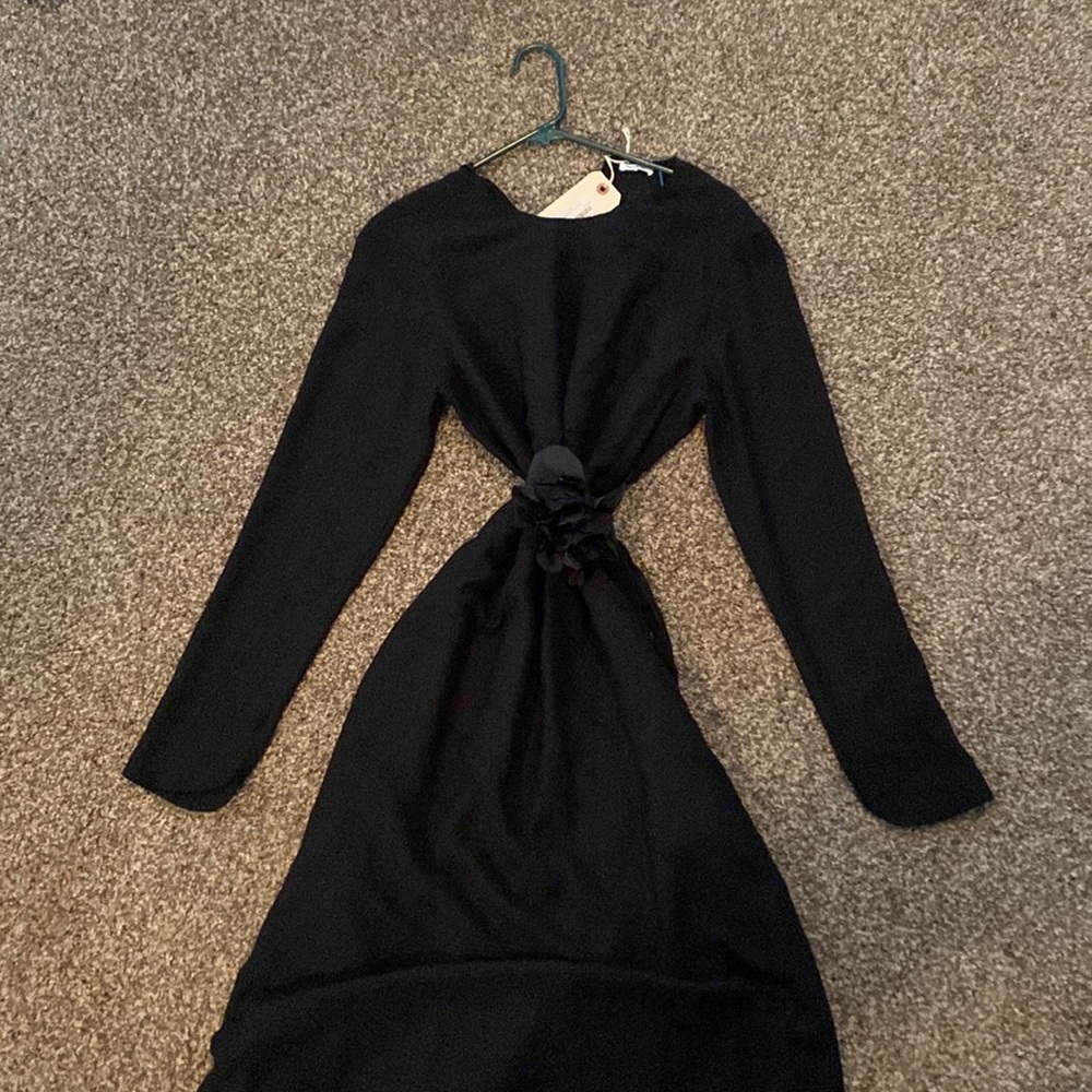 Hazel Brown long black dress with rose belt